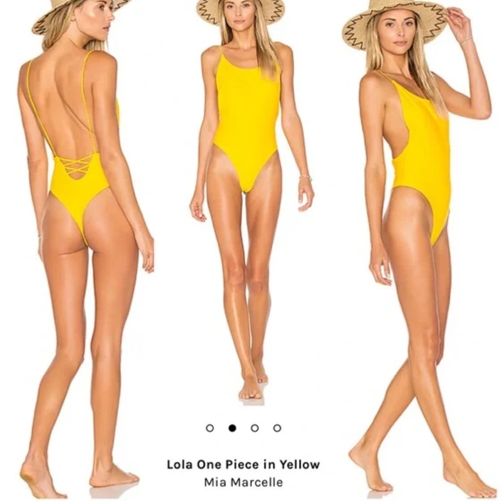 Revolve yellow lace up back cheeky one piece bathing suit